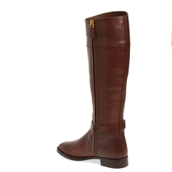 Tory Burch Everly Riding Calf Leather Boots Brown - Picture 3 of 12